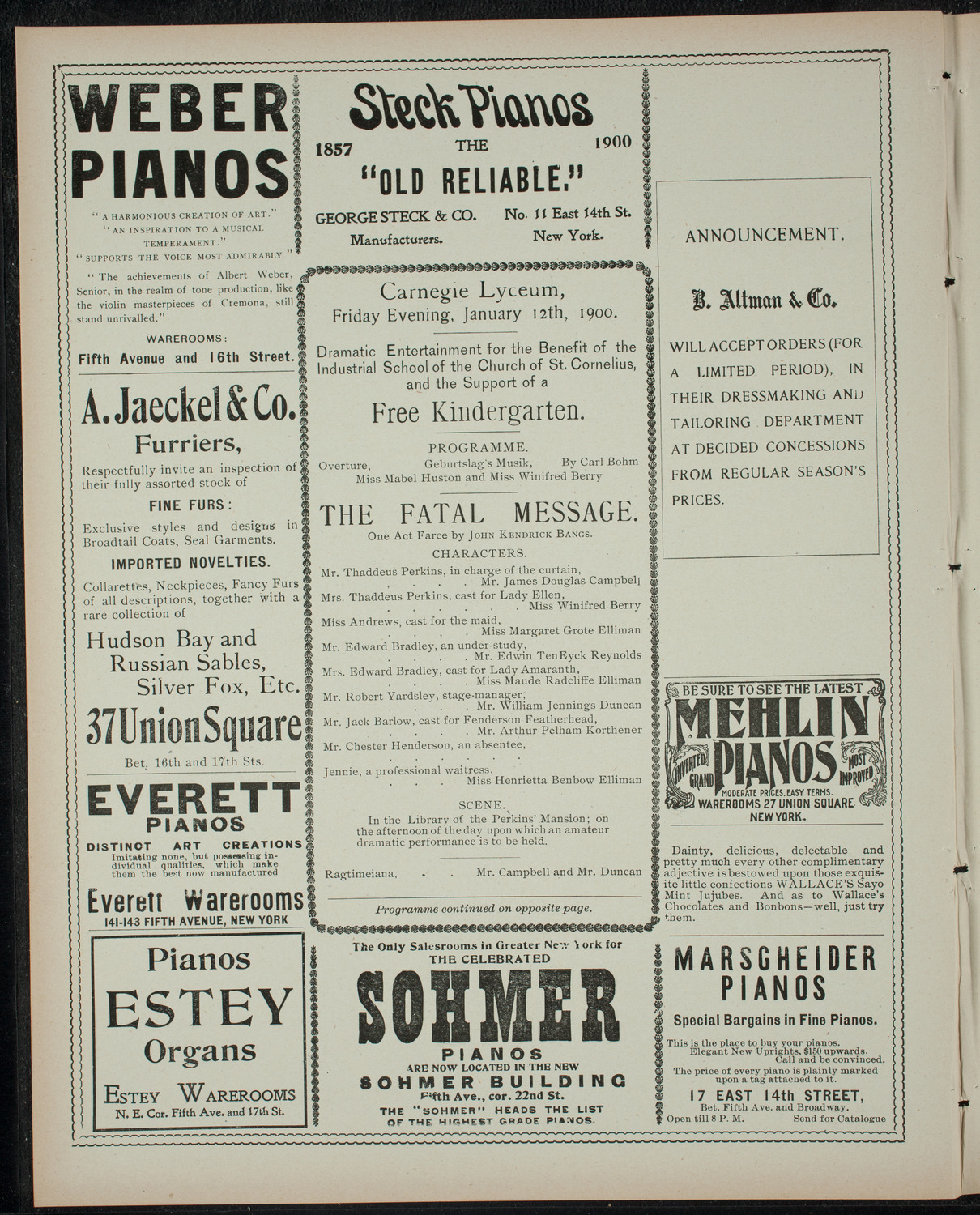 Benefit Entertainment for Free Kindergarten, January 12, 1900, program page 2