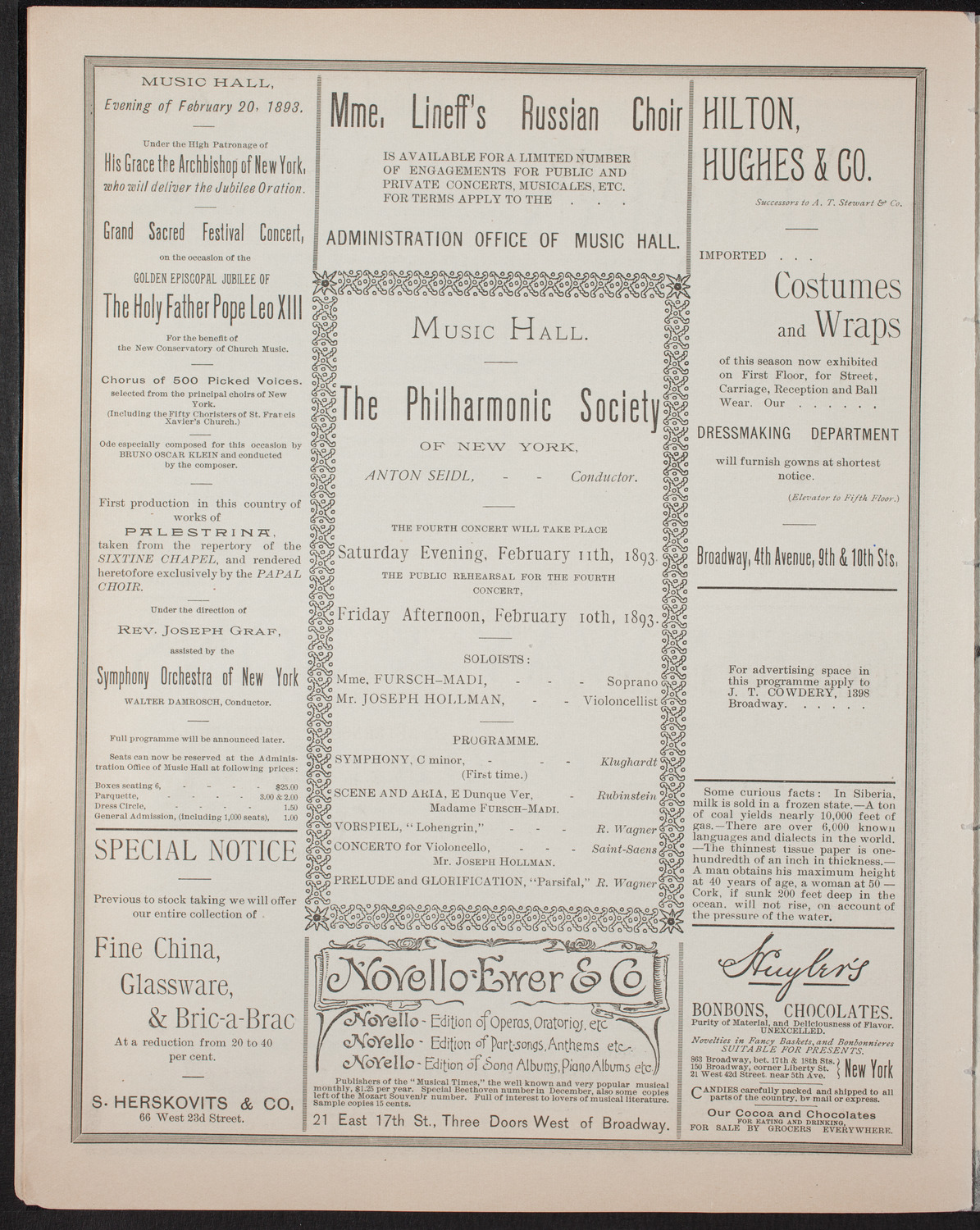 New York Philharmonic, January 13, 1893, program page 6