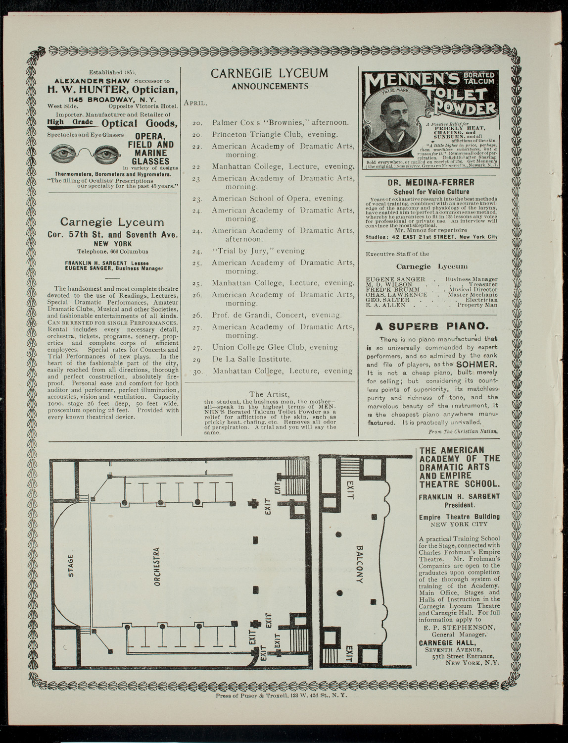 The Wilson and Lyon Dramatic Club, April 19, 1901, program page 4