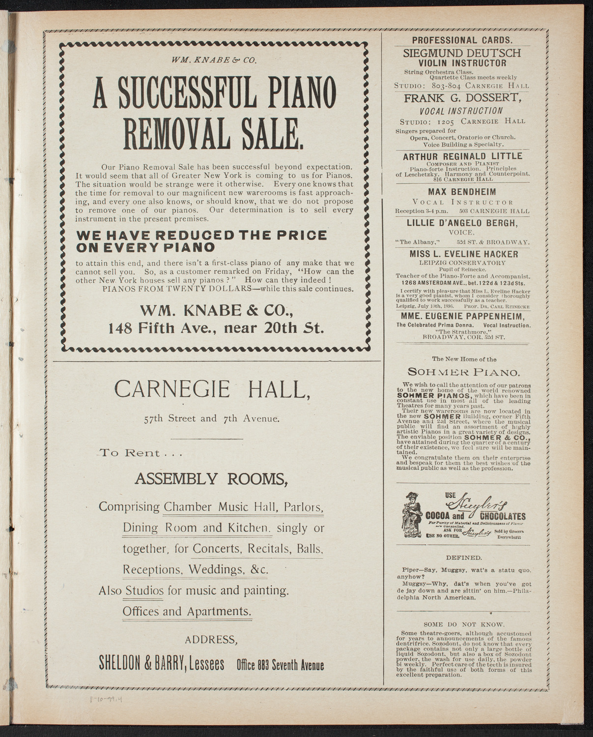 Lilli Lehmann, Soprano, January 10, 1899, program page 7