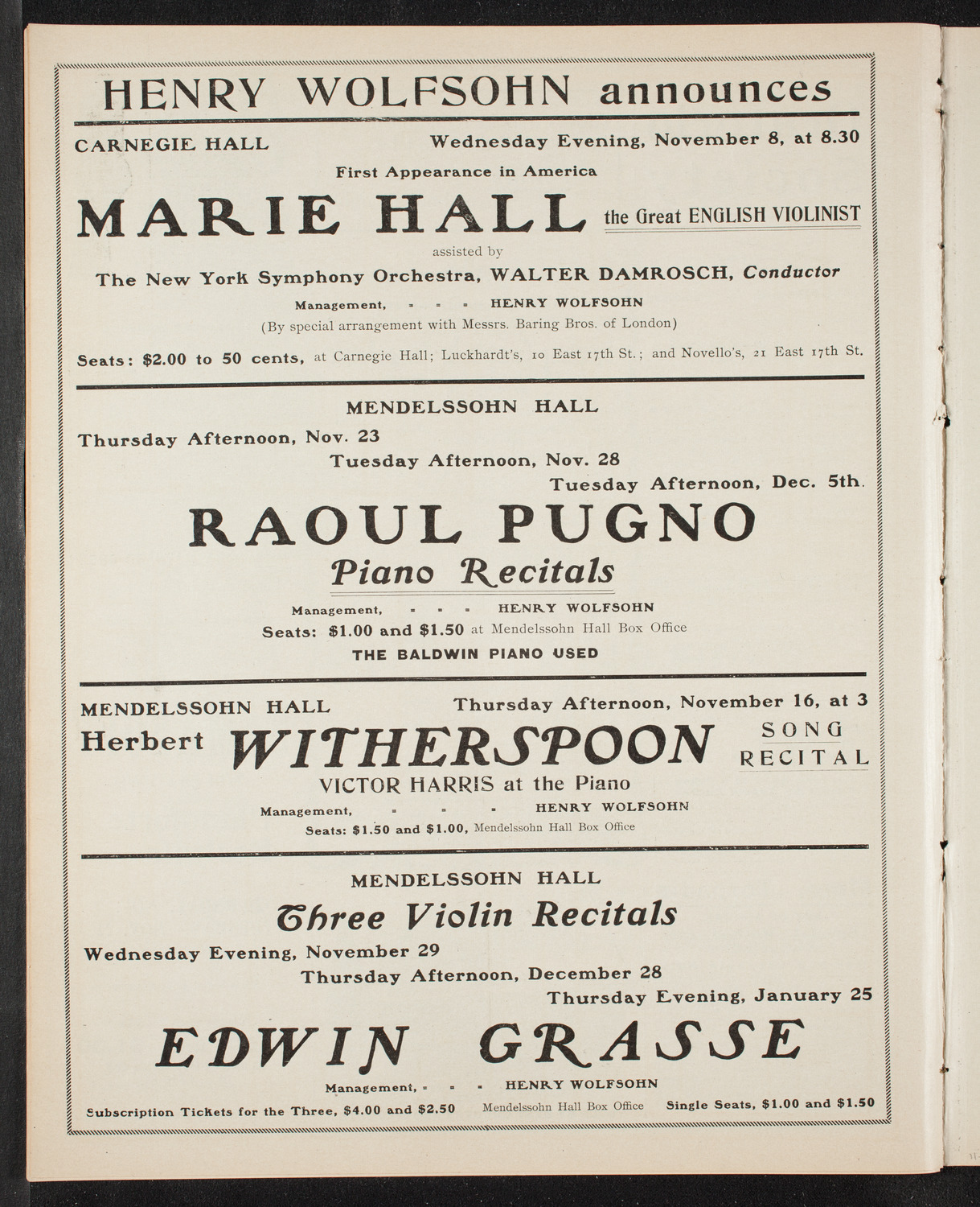 New York German Conservatory of Music Concert, November 5, 1905, program page 10