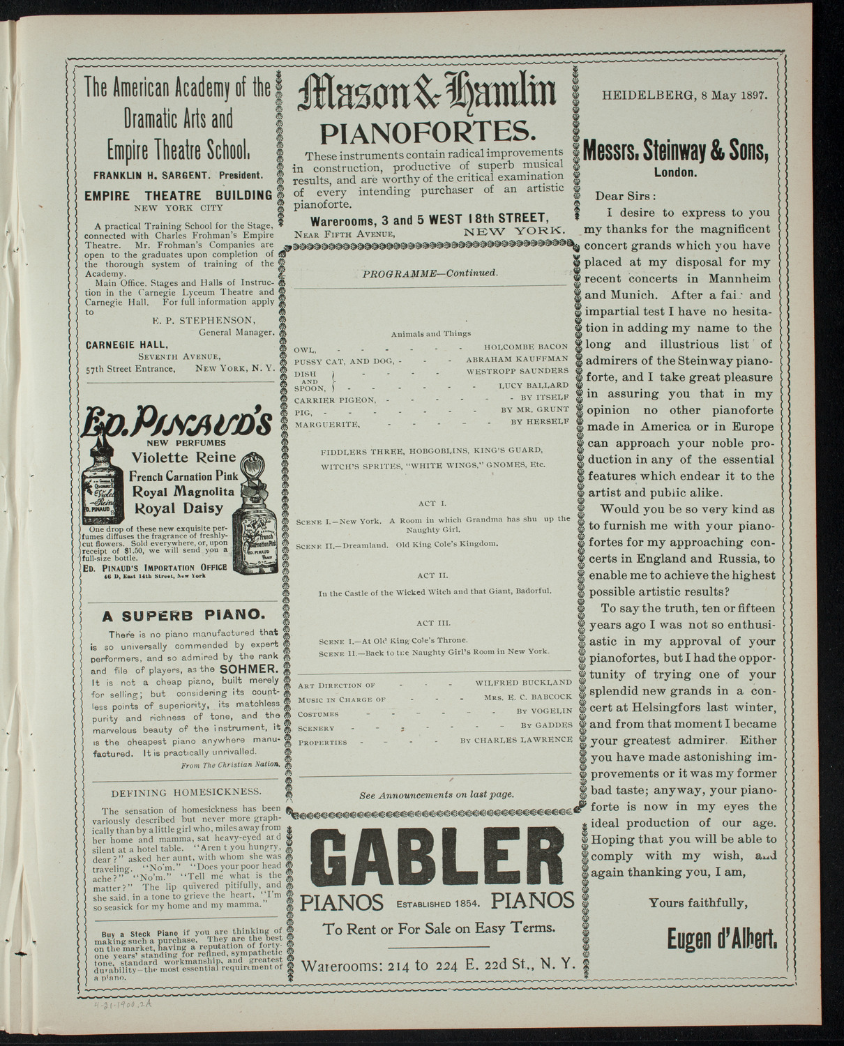 Jack the Giant Killer, April 21, 1900, program page 3