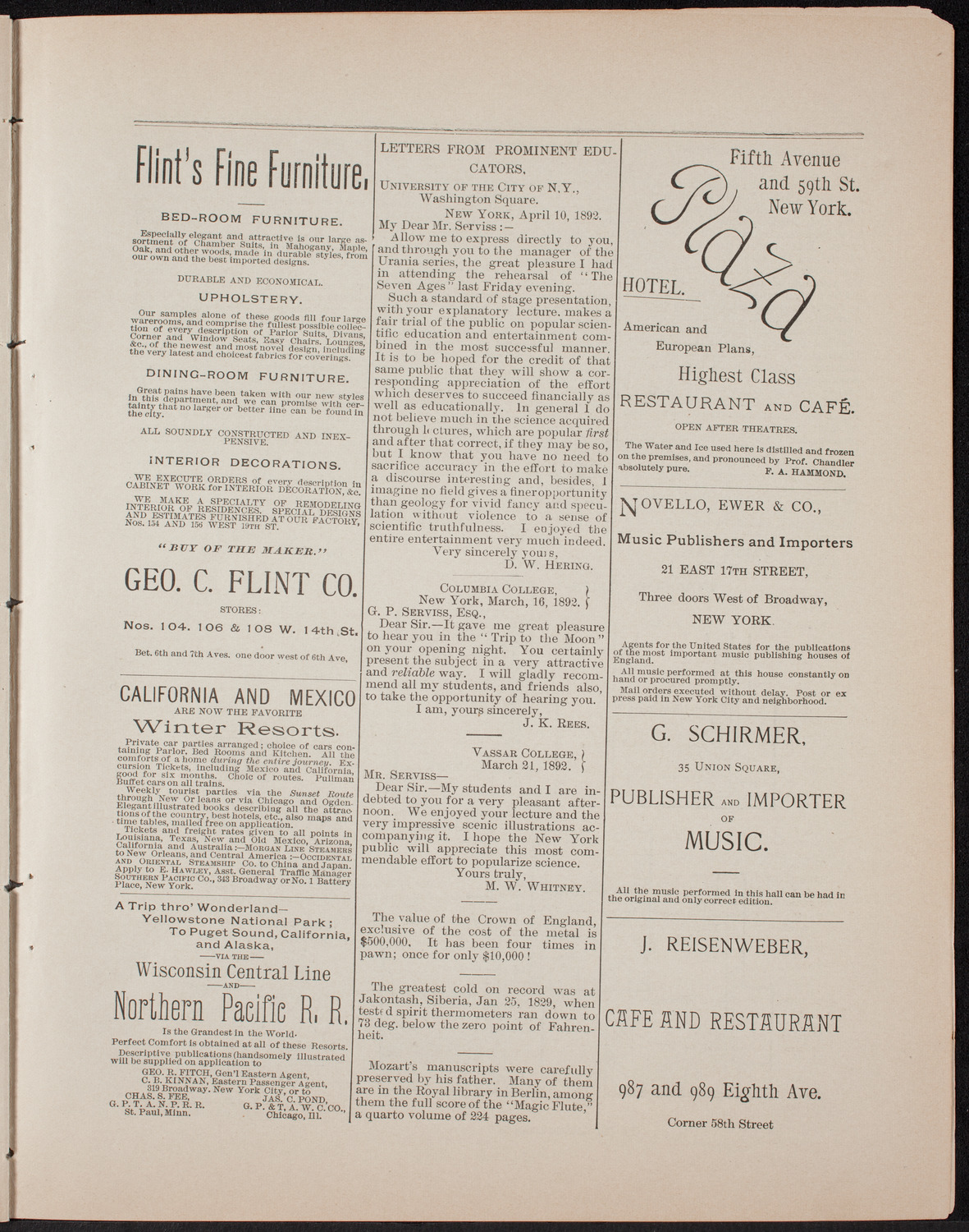 Students of New York College of Music, April 22, 1892, program page 13