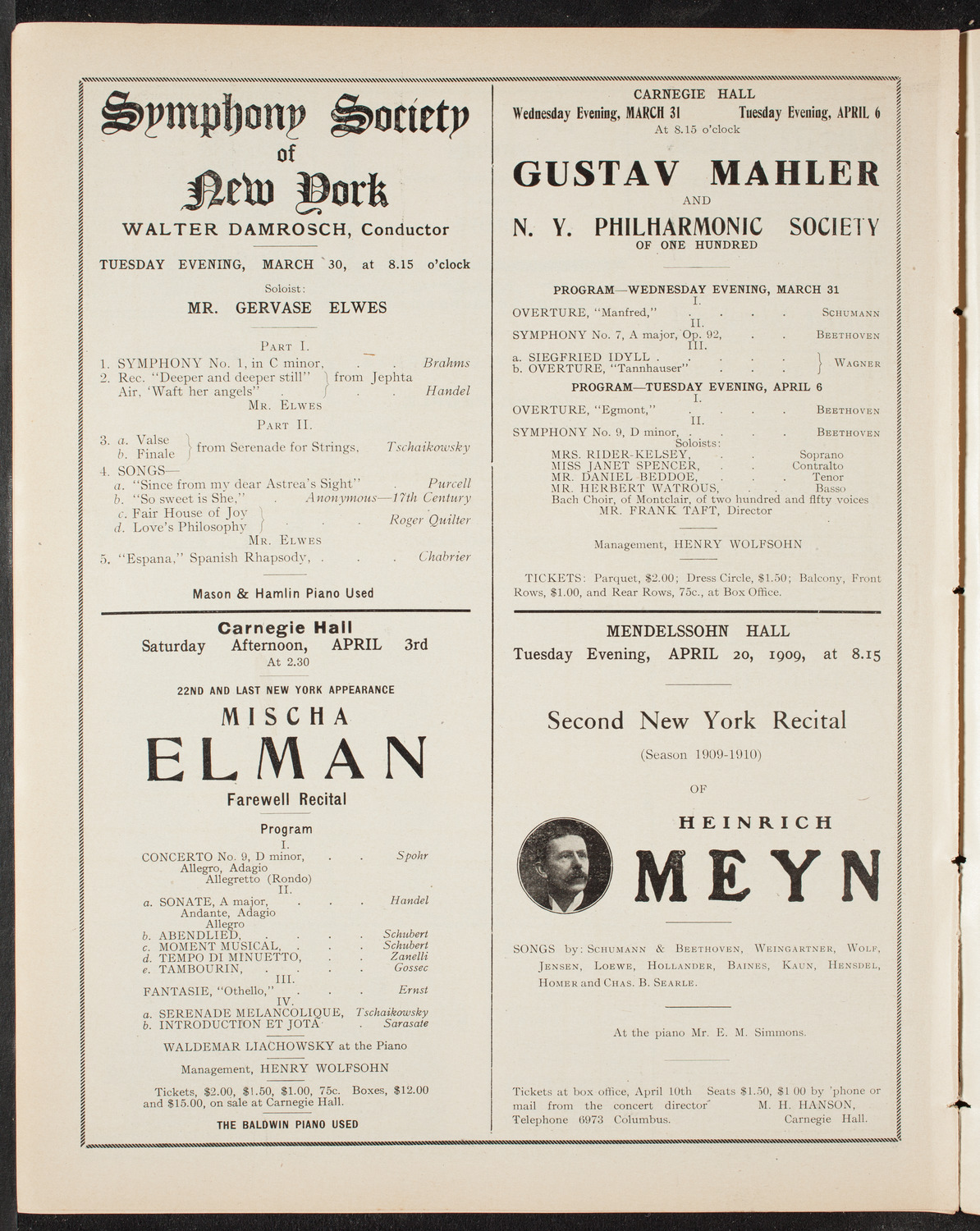 New York Philharmonic, March 26, 1909, program page 10