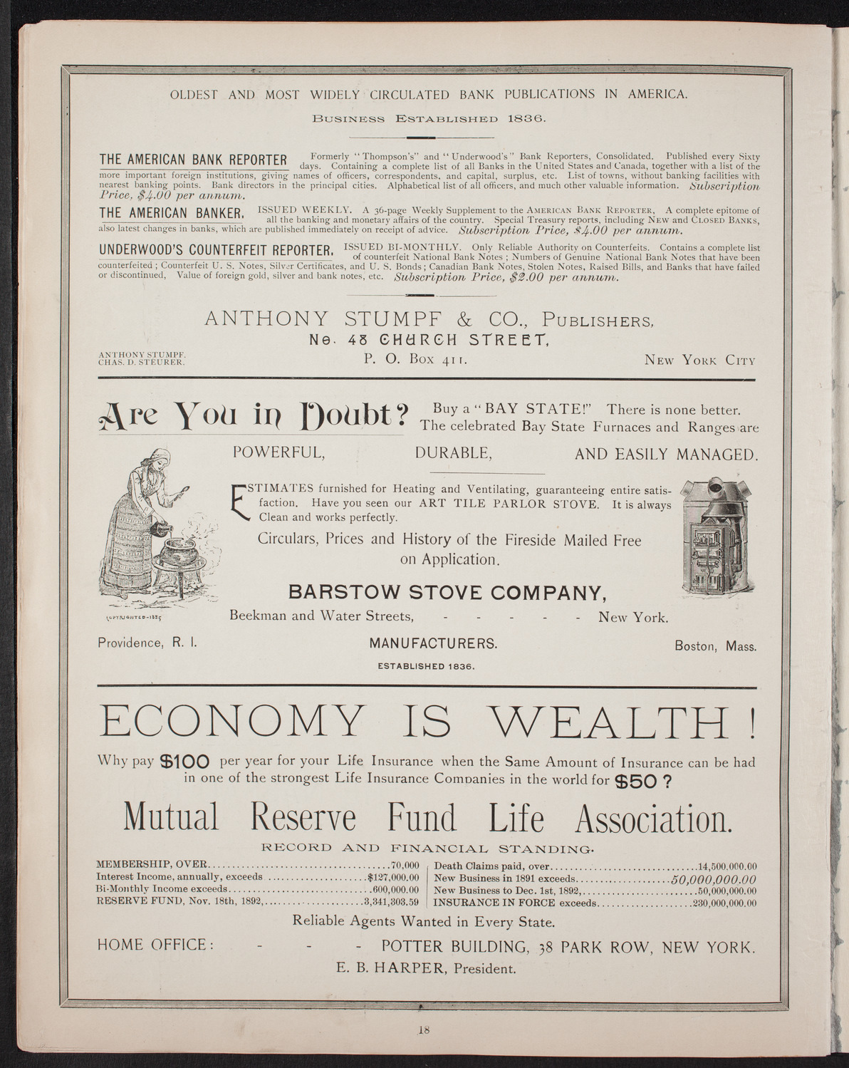 New York Banks' Glee Club, December 14, 1892, program page 18