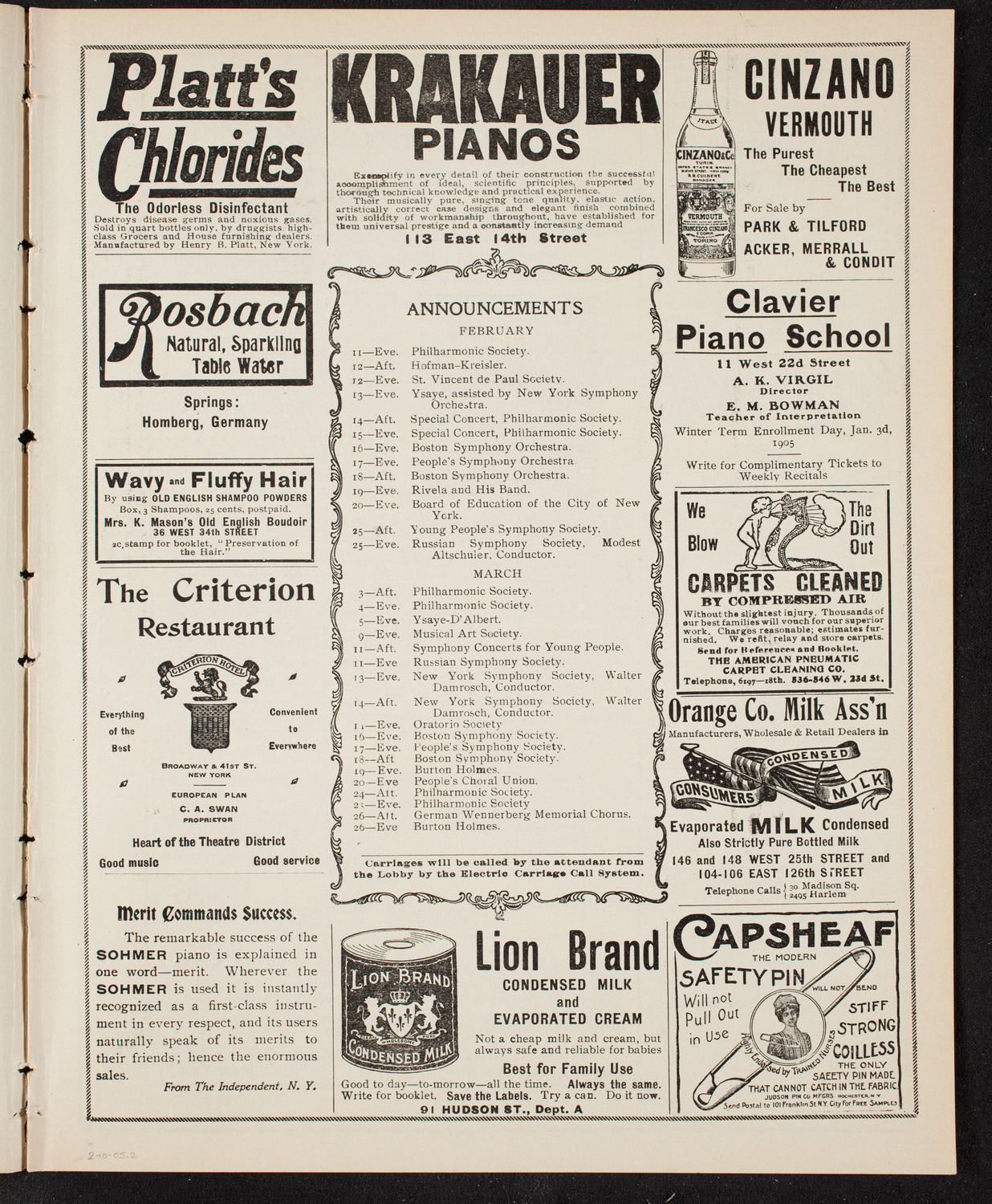 New York Philharmonic, February 10, 1905, program page 3