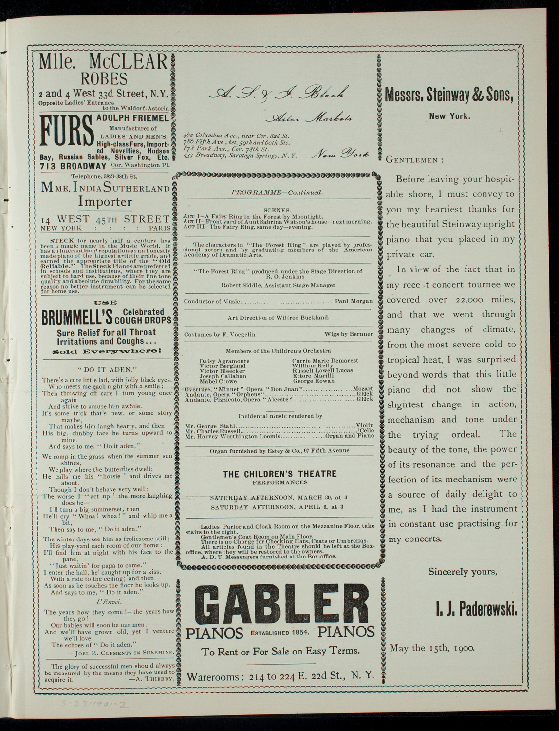 The Children's Theatre, March 23, 1901, program page 3