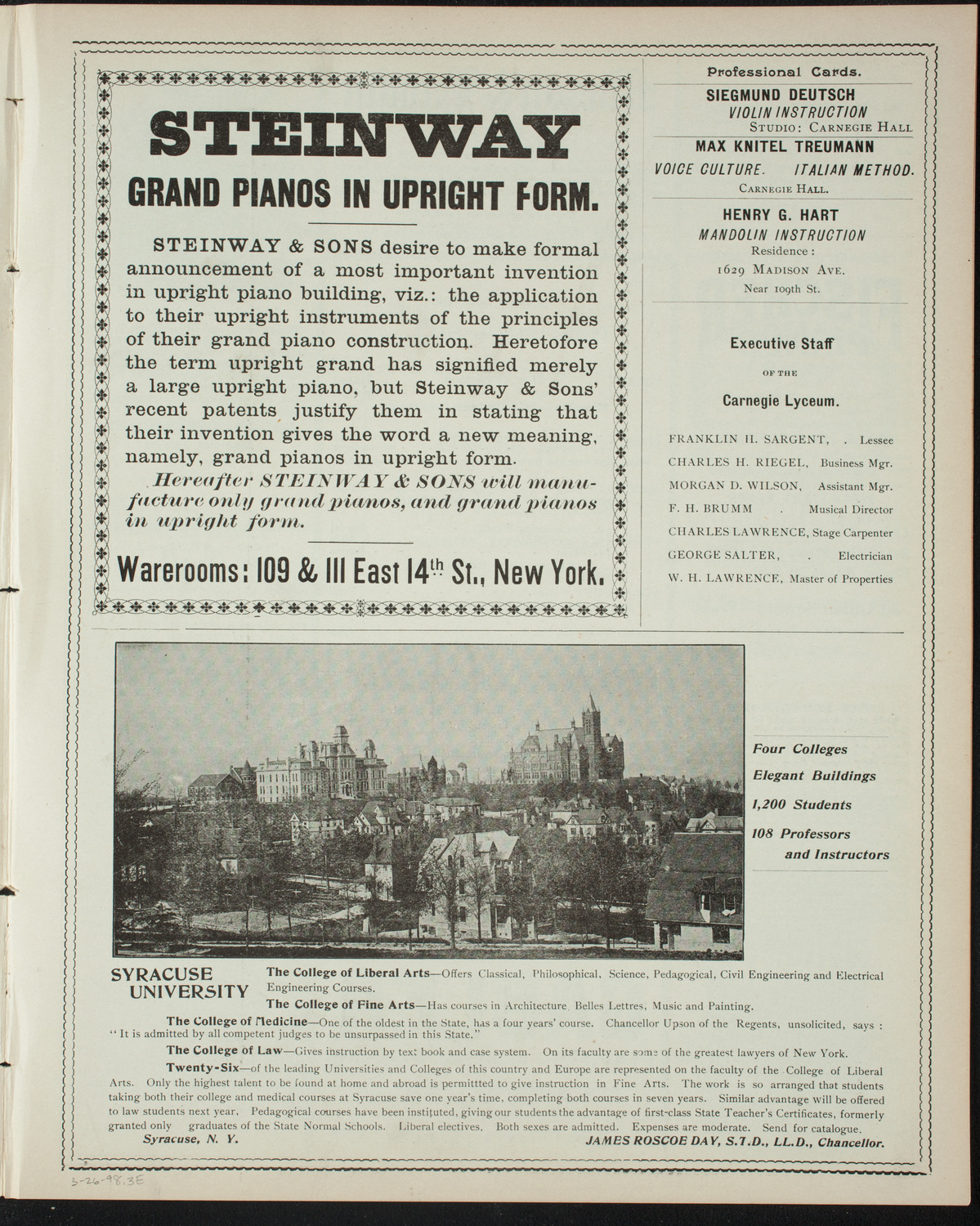 Eppinger Conservatory of Music Faculty and Student Recital, March 26, 1898, program page 5