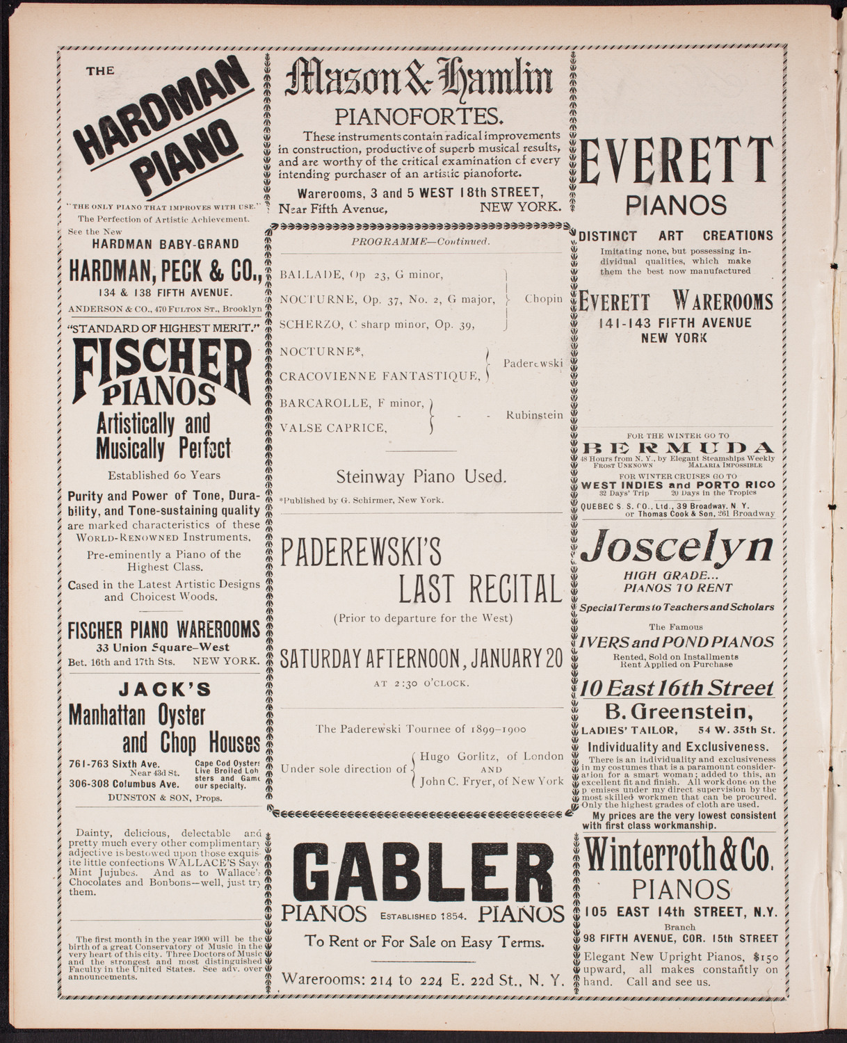 Ignacy Jan Paderewski, Piano, January 6, 1900, program page 6