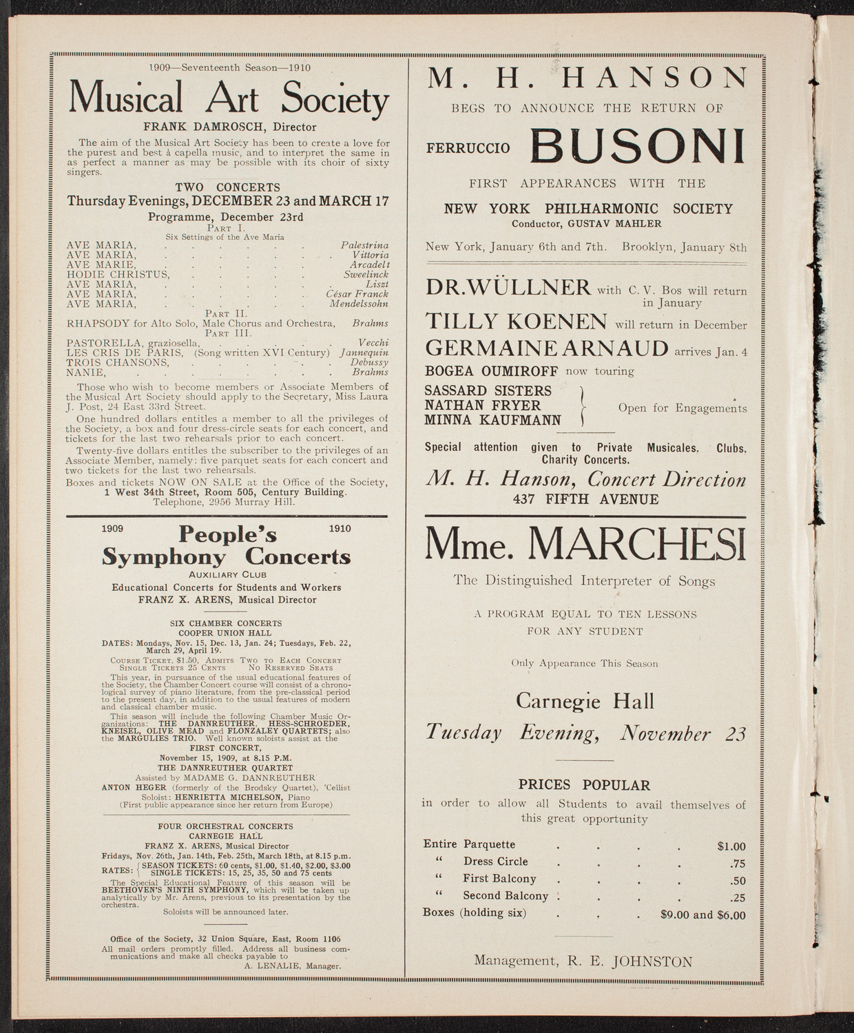Elmendorf Lecture: At the Gates of the East, November 21, 1909, program page 10