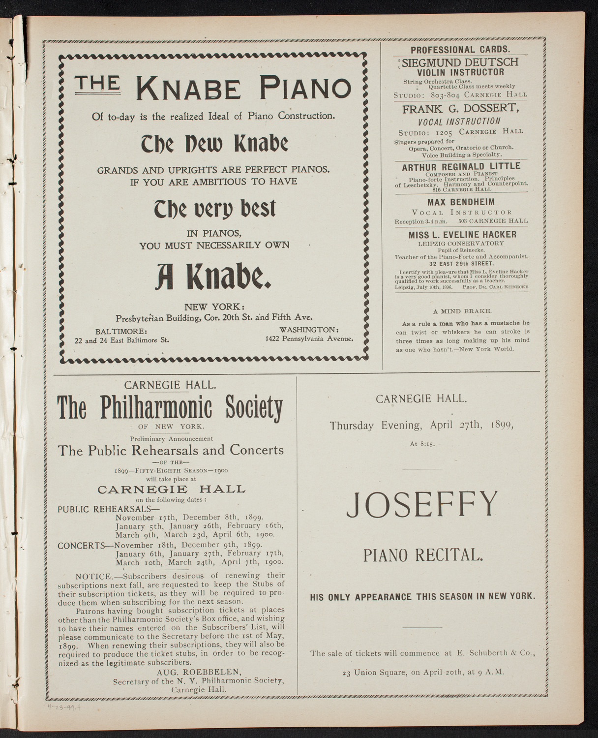 Meeting: Catholic Boys' Association, April 23, 1899, program page 7