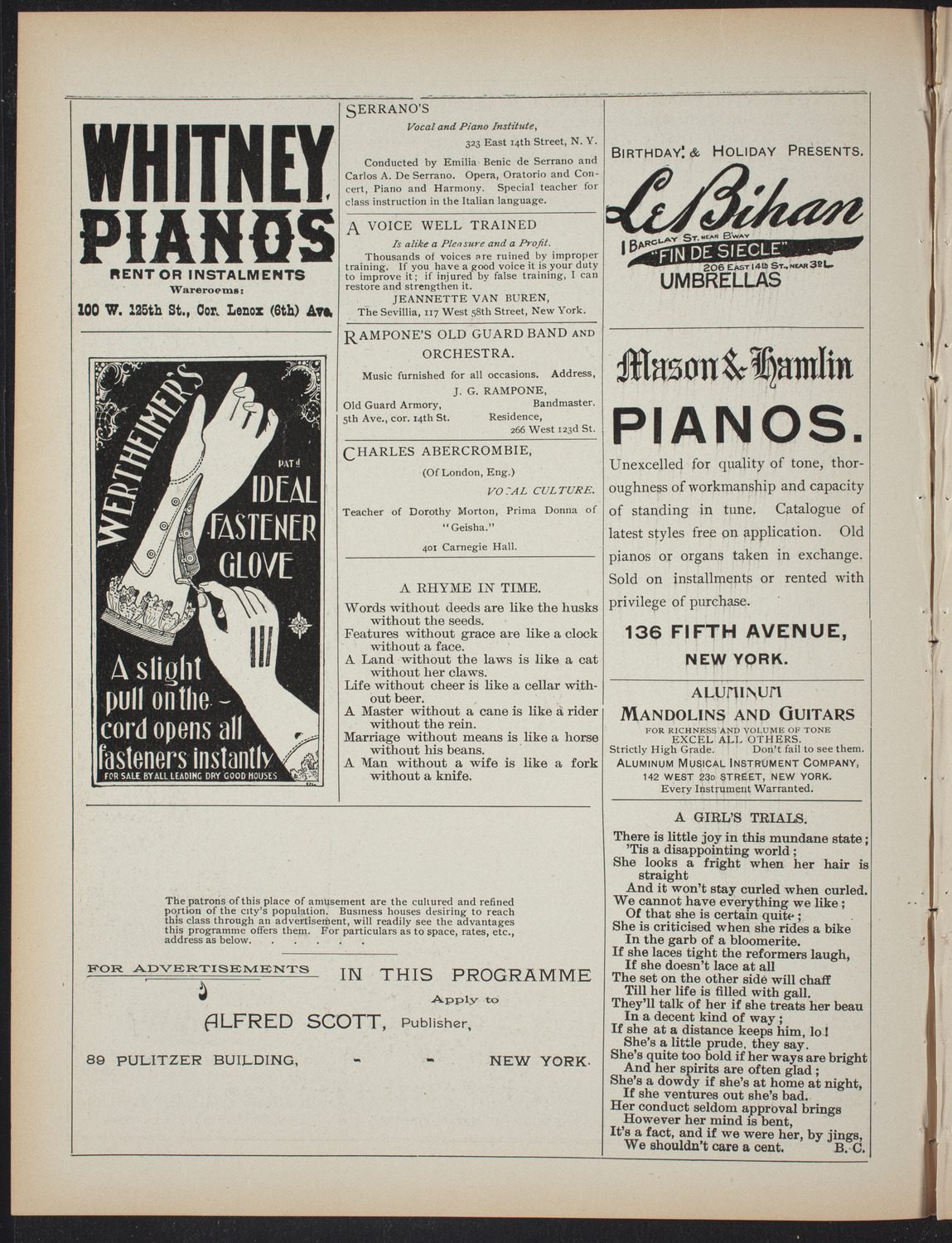 Benefit: House of the Holy Comforter (Free Home for Incurables), February 6, 1897, program page 2