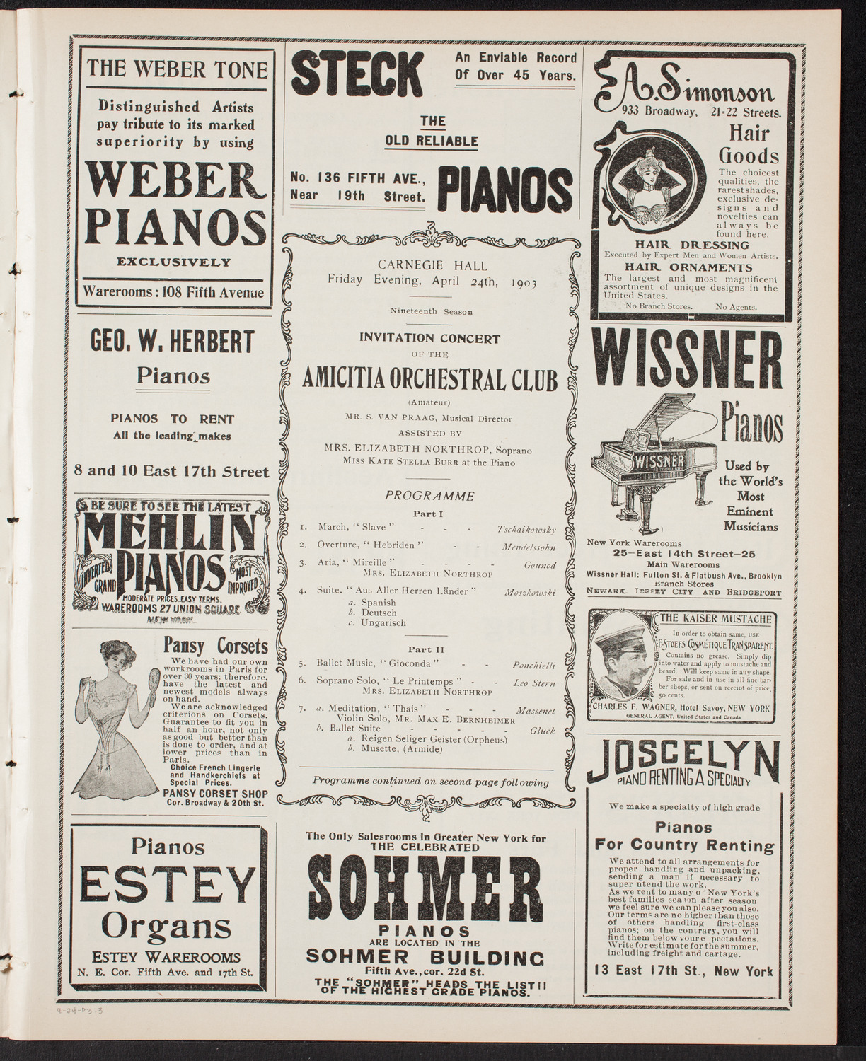 Amicitia Orchestral Club, April 24, 1903, program page 5