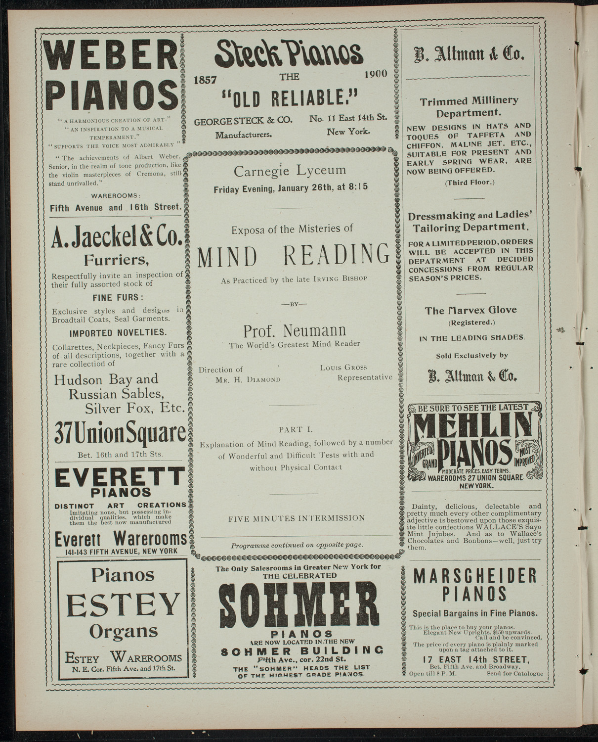 Exposa of the Misteries of Mind Reading, January 26, 1900, program page 2