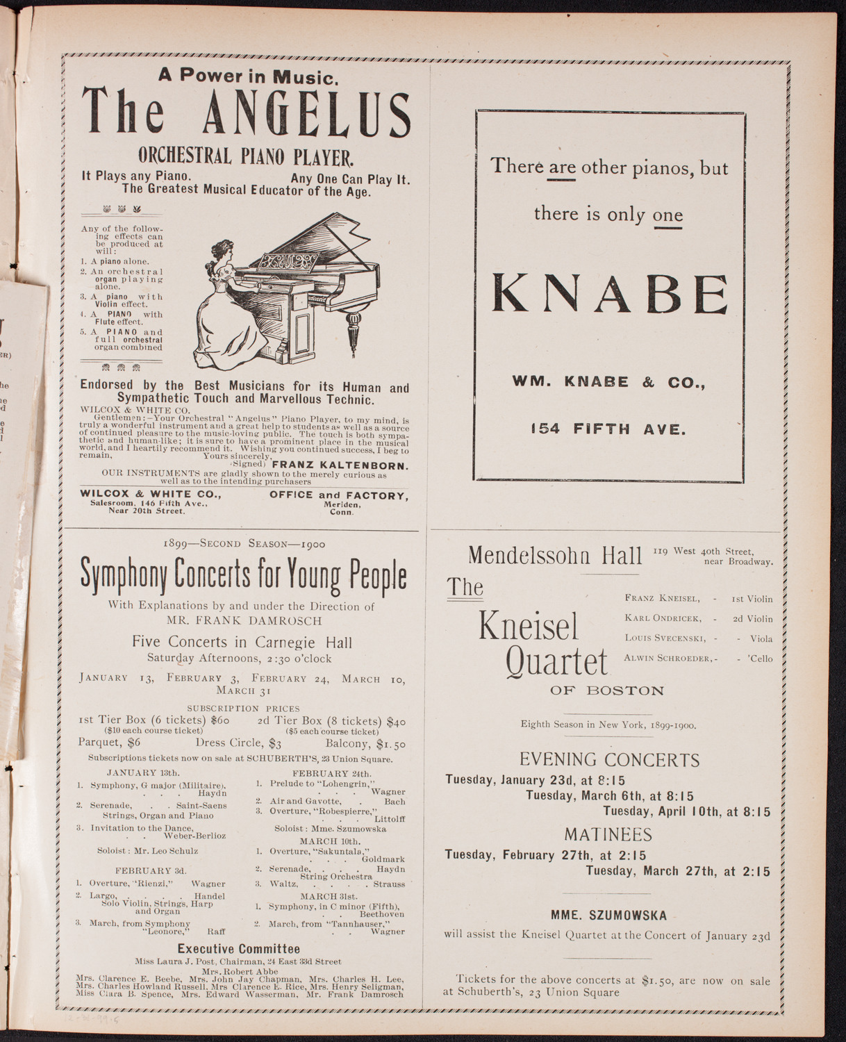 Ignacy Jan Paderewski, Piano, with the New York Symphony Orchestra, December 31, 1899, program page 9