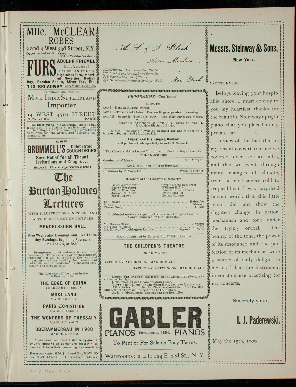 The Children's Theatre, February 23, 1901, program page 3