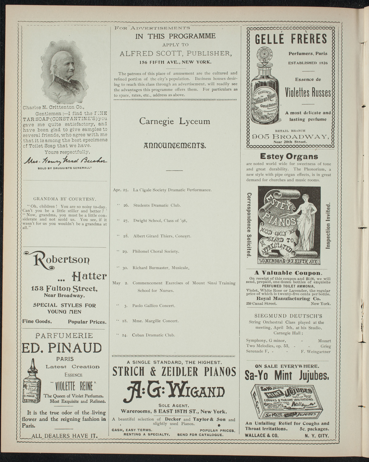 Reading and Musicale/ Benefit: Industrial School for Poor Girls, April 23, 1898, program page 2