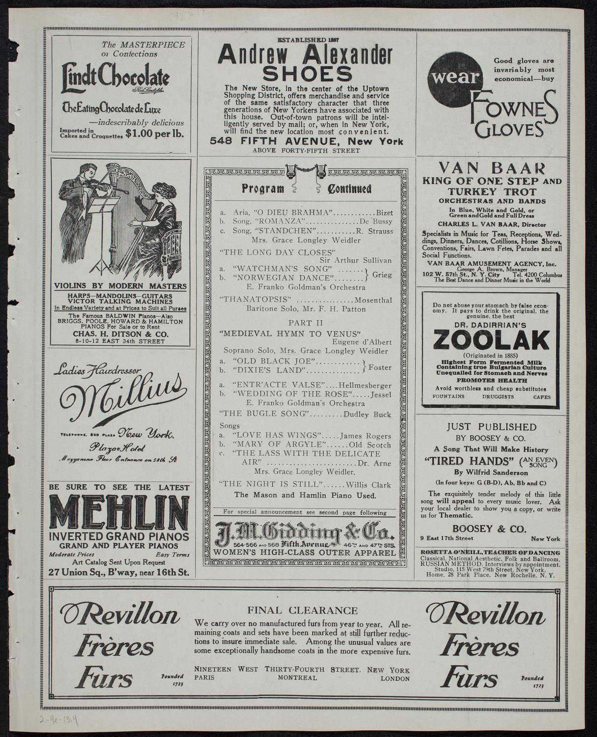New York Banks' Glee Club, February 4, 1913, program page 7