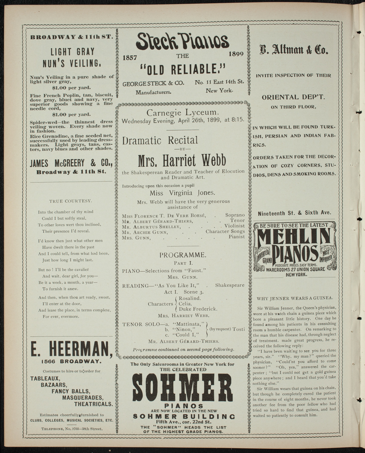 Harriet Webb, April 26, 1899, program page 4