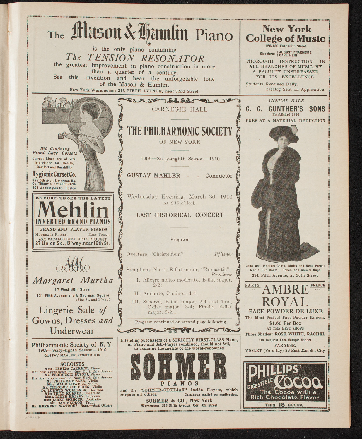 New York Philharmonic, March 30, 1910, program page 5