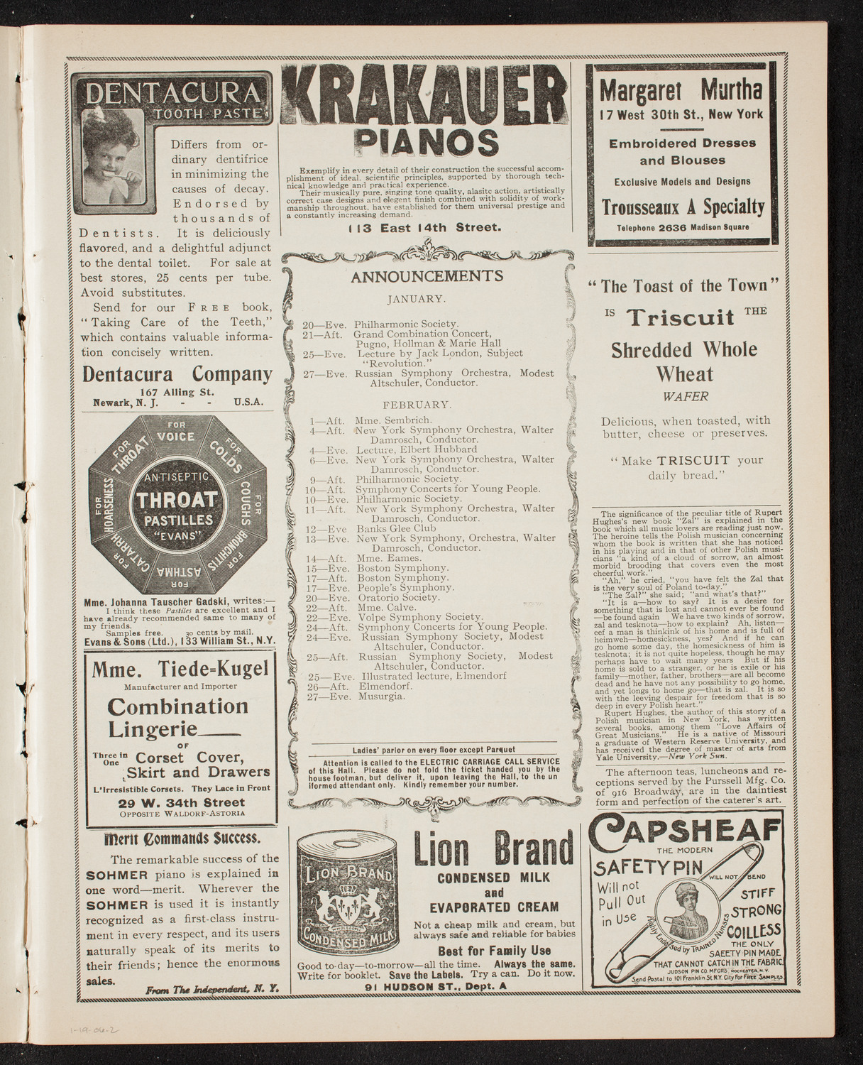 New York Philharmonic, January 19, 1906, program page 3