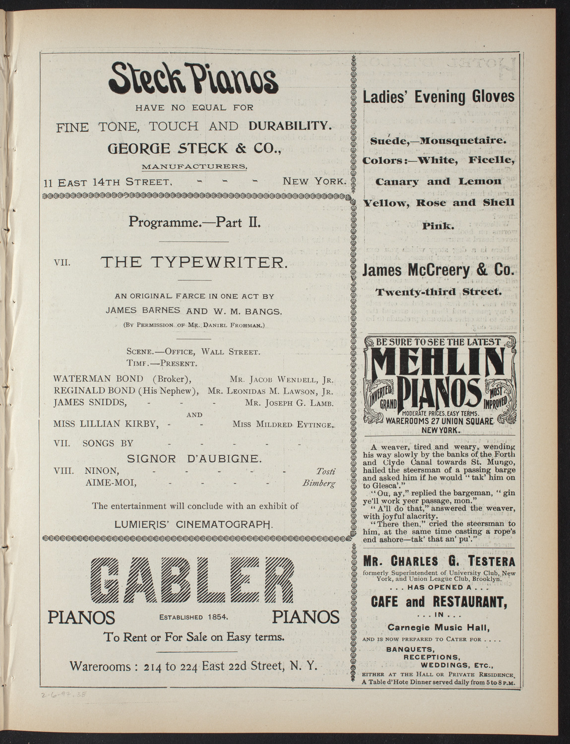 Benefit: House of the Holy Comforter (Free Home for Incurables), February 6, 1897, program page 5