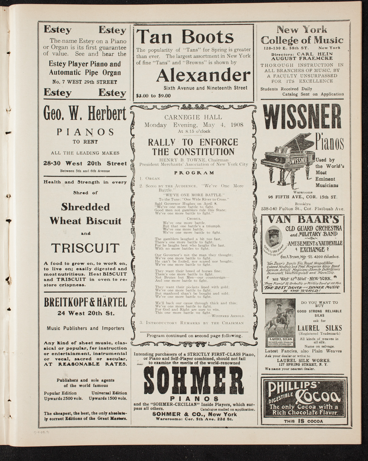 Rally to Enforce the Constitution, May 4, 1908, program page 5