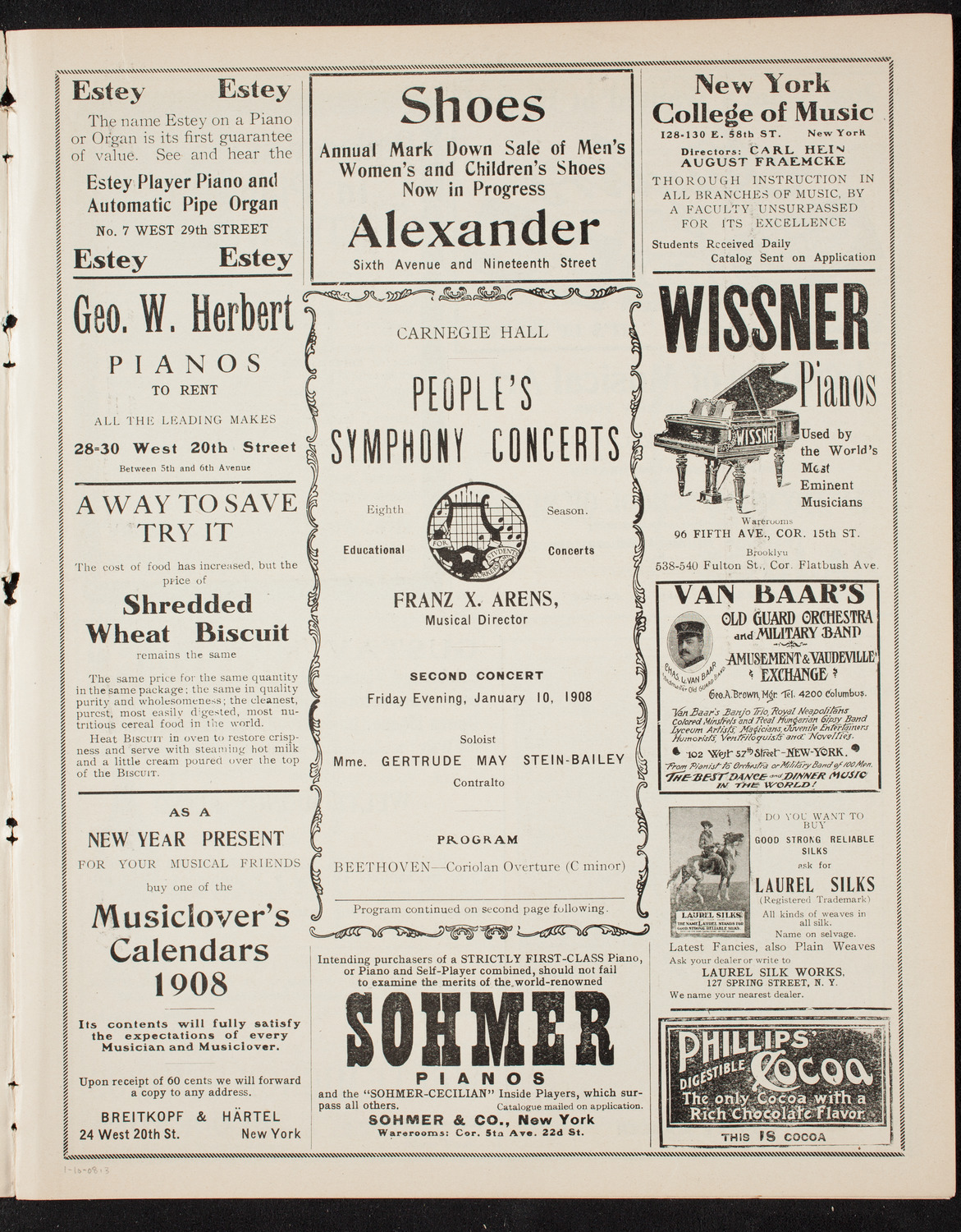 People's Symphony Concert, January 10, 1908, program page 5