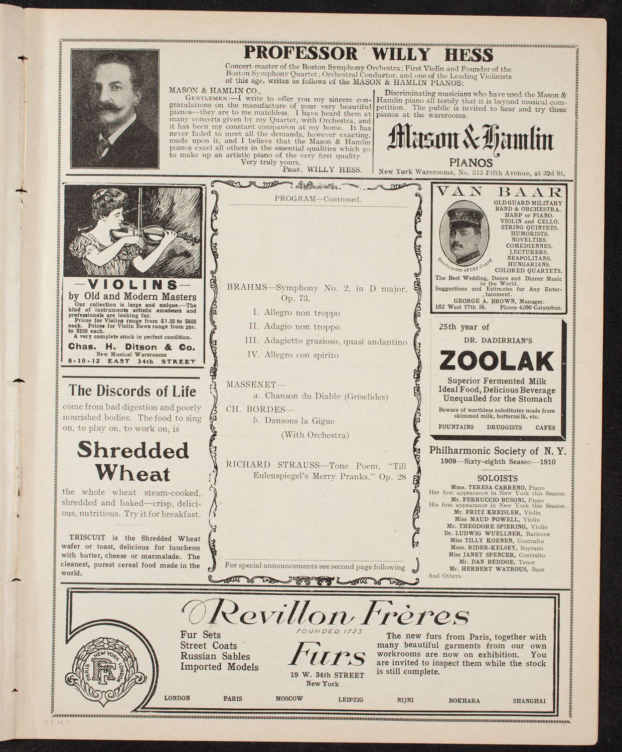 Boston Symphony Orchestra, November 11, 1909, program page 7