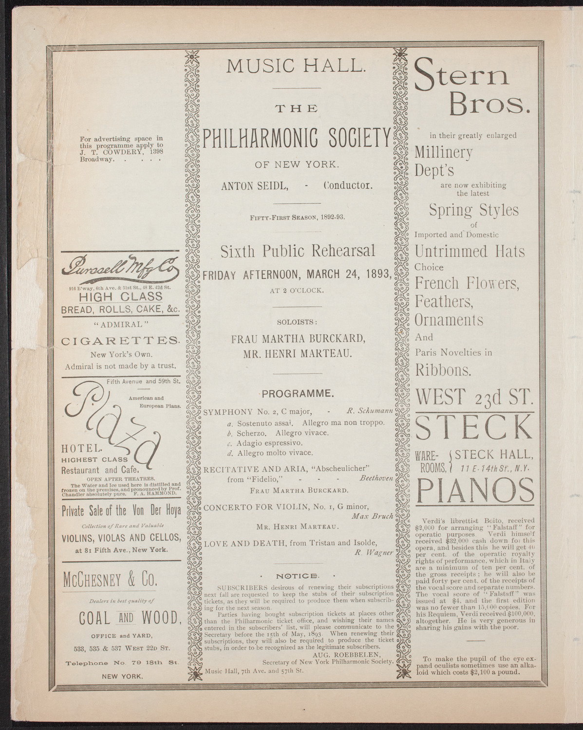 New York Philharmonic, March 24, 1893, program page 4