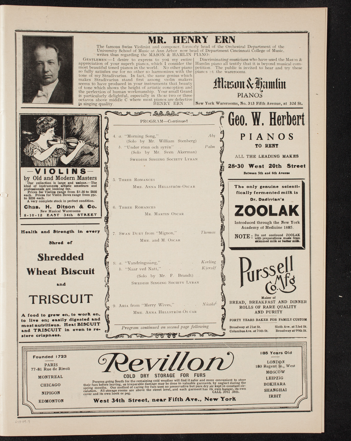 Lyran Swedish Singing Society, June 13, 1909, program page 7