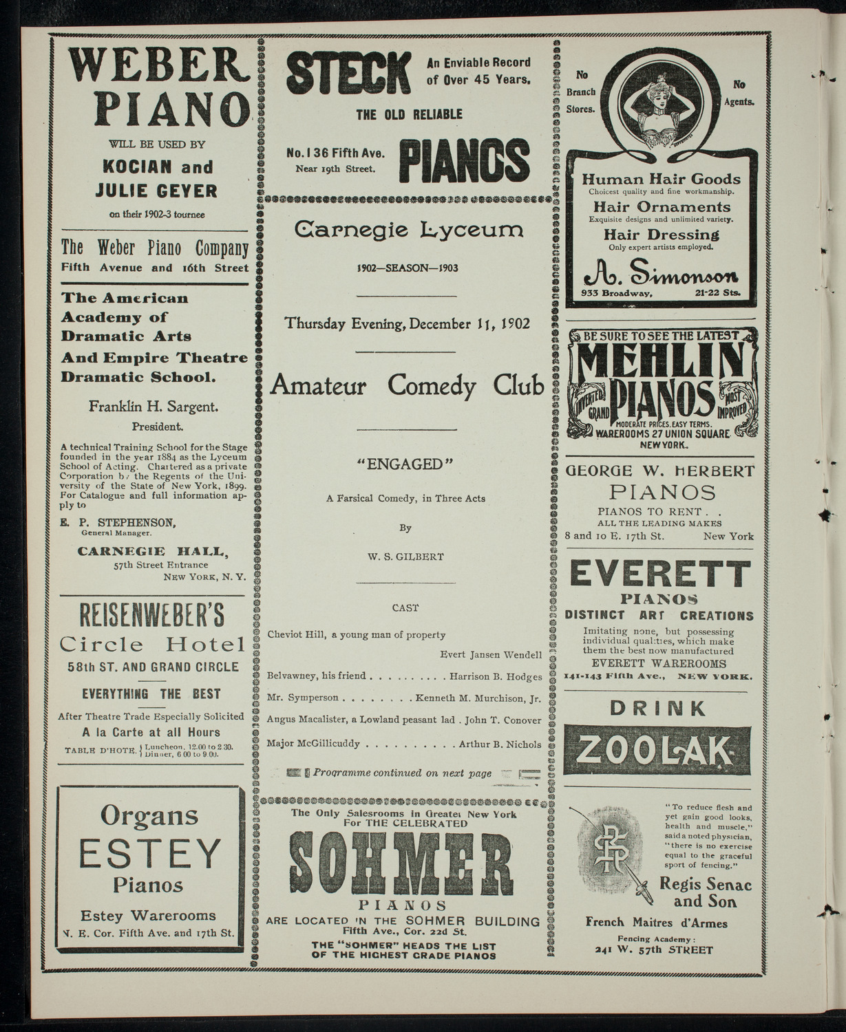 Amateur Comedy Club, December 11, 1902, program page 2