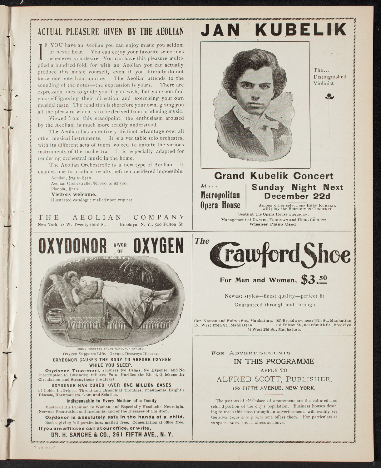 Jan Kubelik, Violin, with Jessie Shay, Piano, December 18, 1901, program page 9