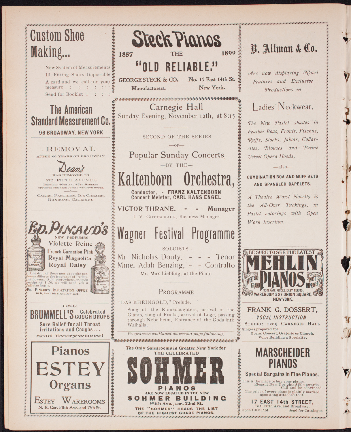 Kaltenborn Orchestra, November 12, 1899, program page 4