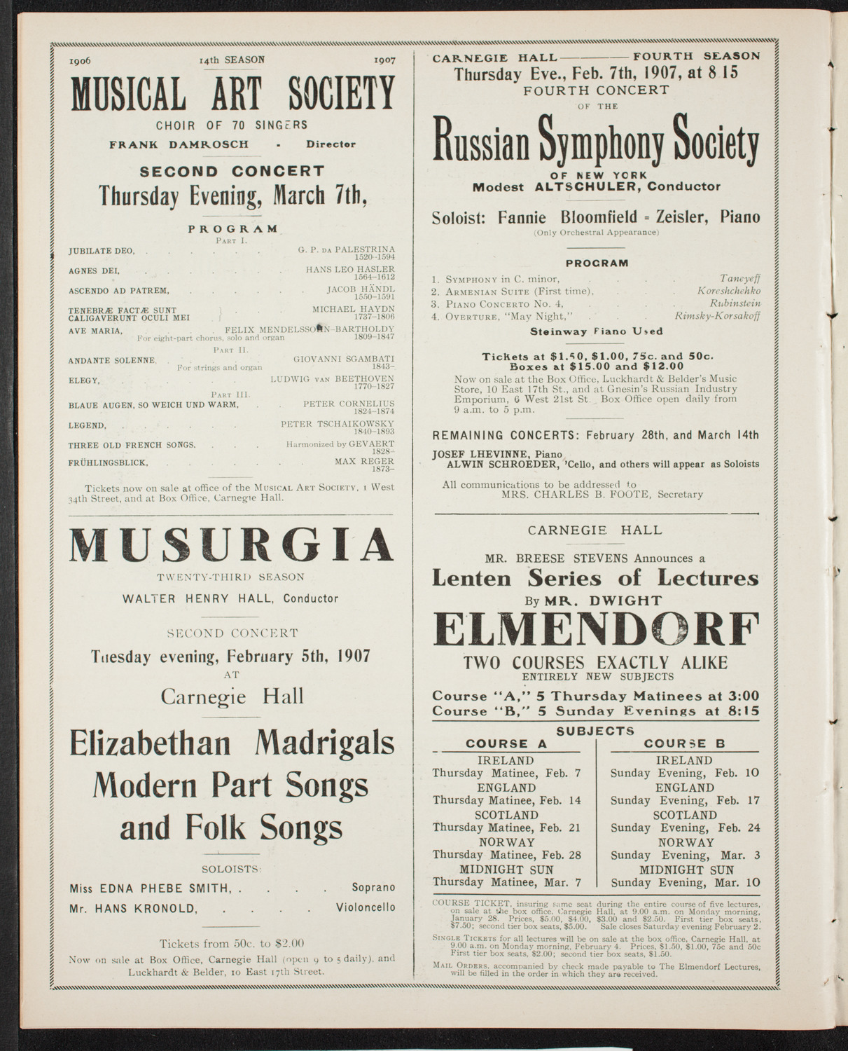 Raphael Kellert with New York Symphony Orchestra, January 22, 1907, program page 10