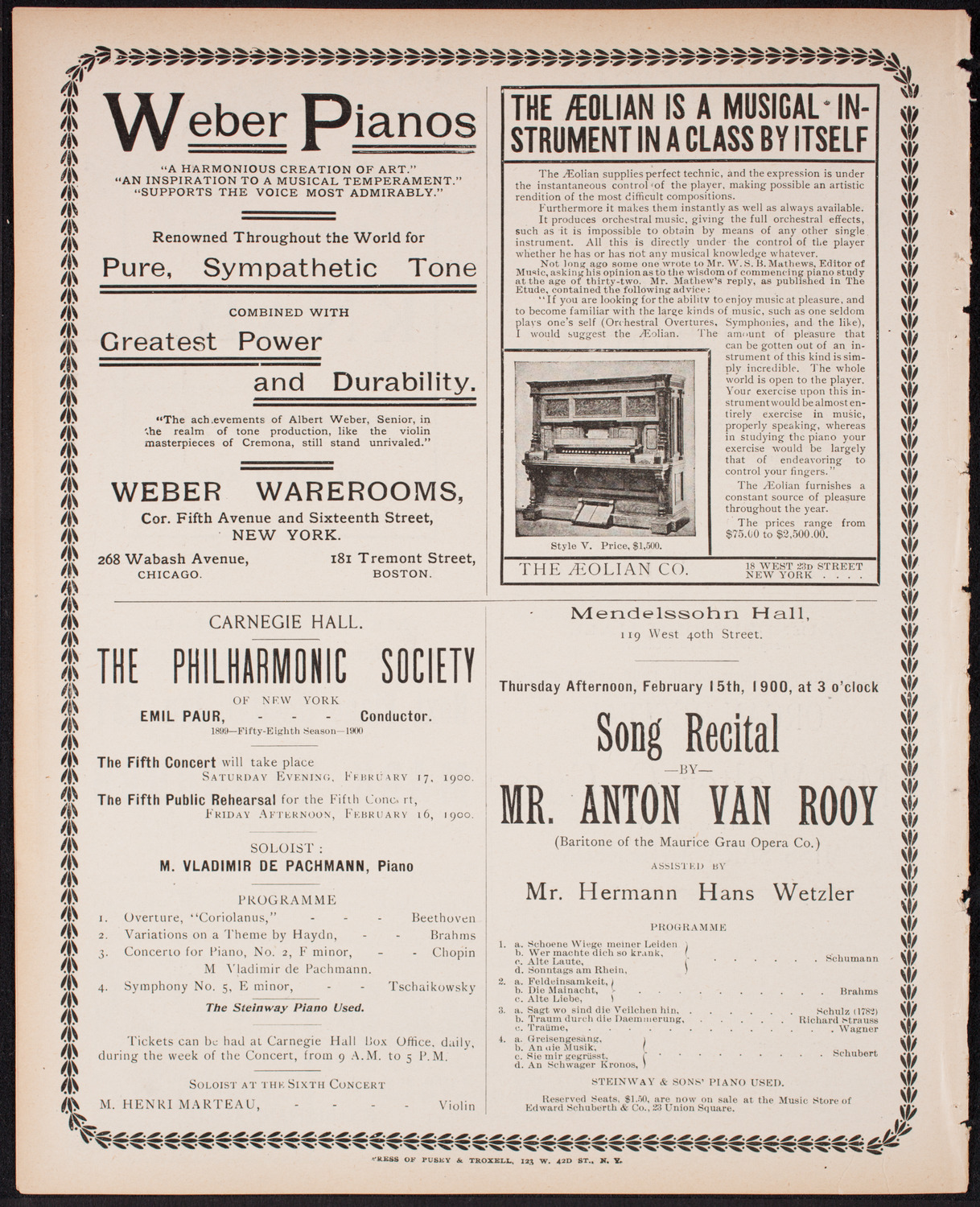 New York Philharmonic, January 26, 1900, program page 12