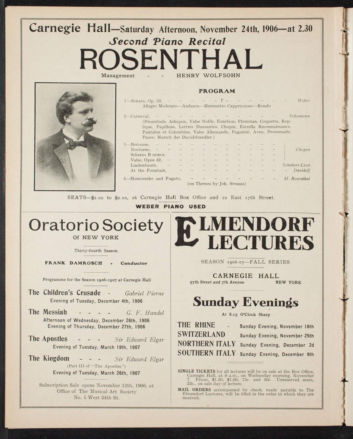 Moriz Rosenthal, Piano, November 17, 1906, program page 12