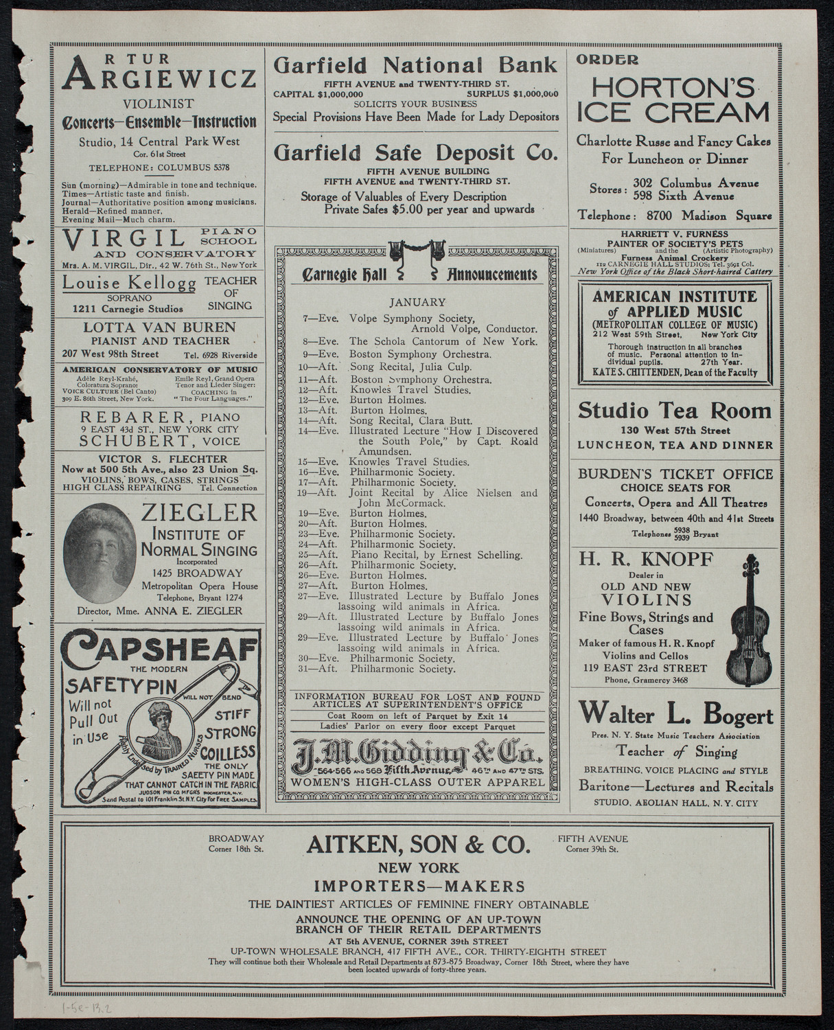 John McCormack, Tenor, January 5, 1913, program page 3