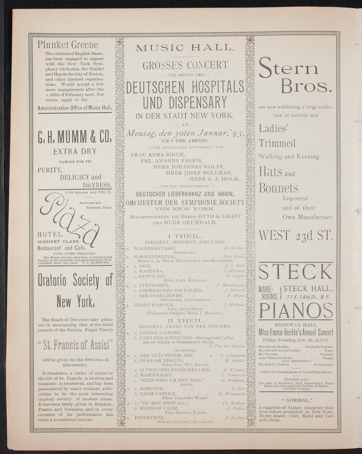 Benefit: German Hospital and Dispensary, January 30, 1893, program page 6