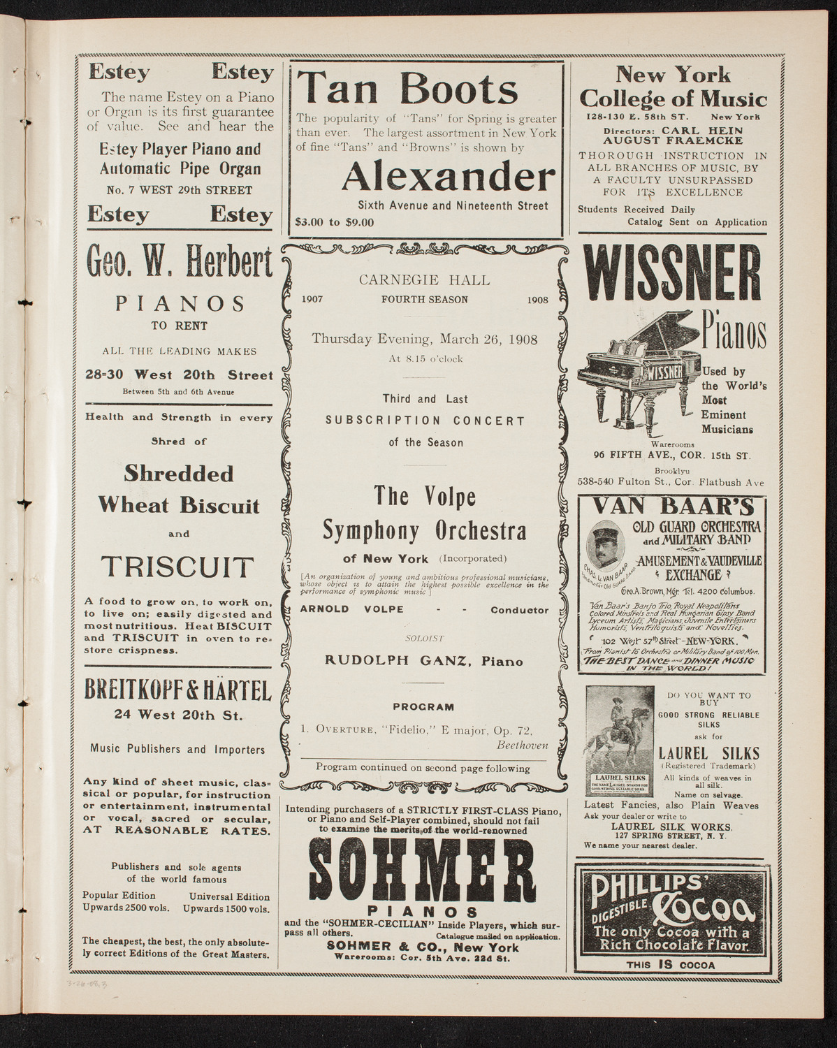 Volpe Symphony Society of New York, March 26, 1908, program page 5