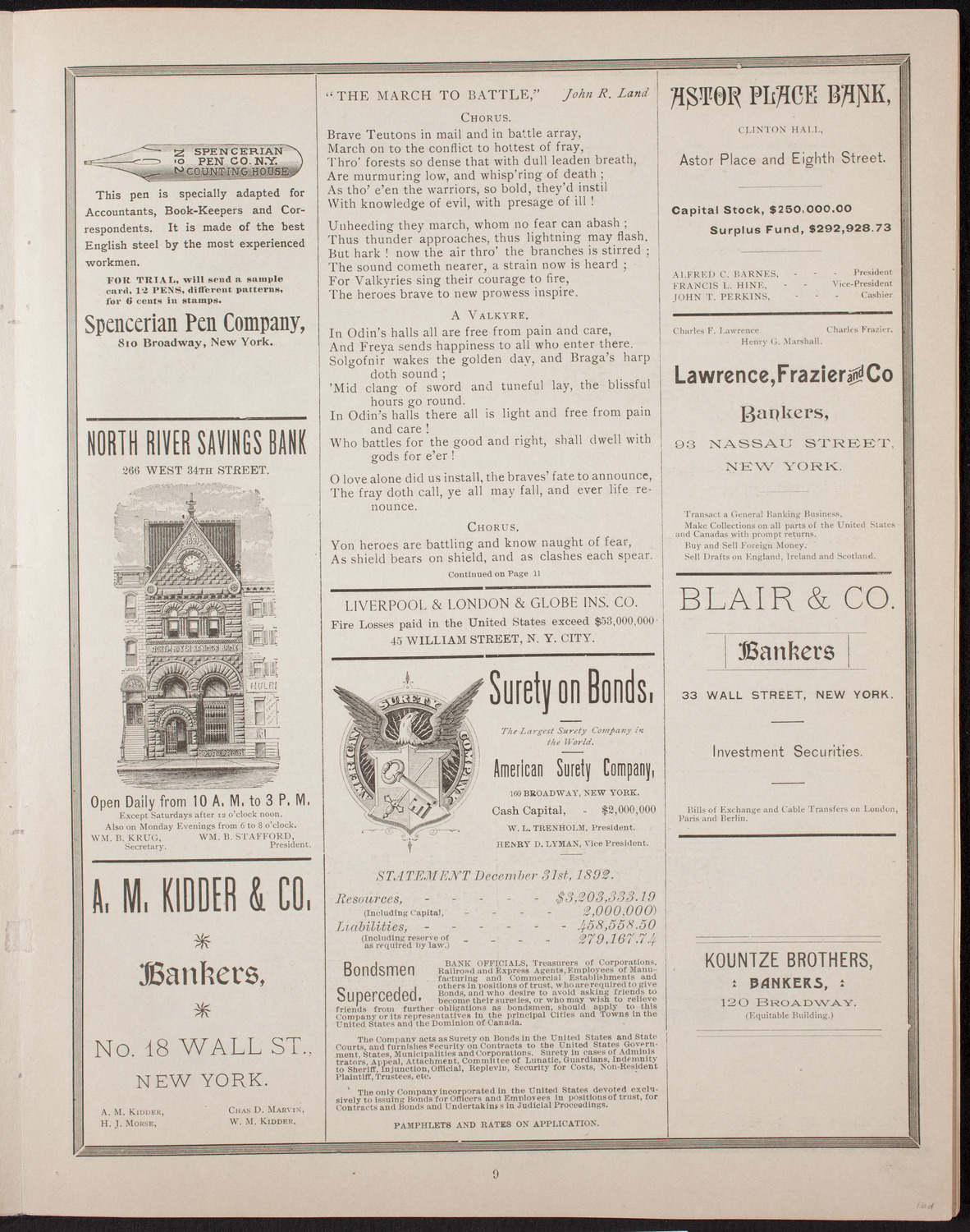 New York Banks' Glee Club, February 21, 1893, program page 9