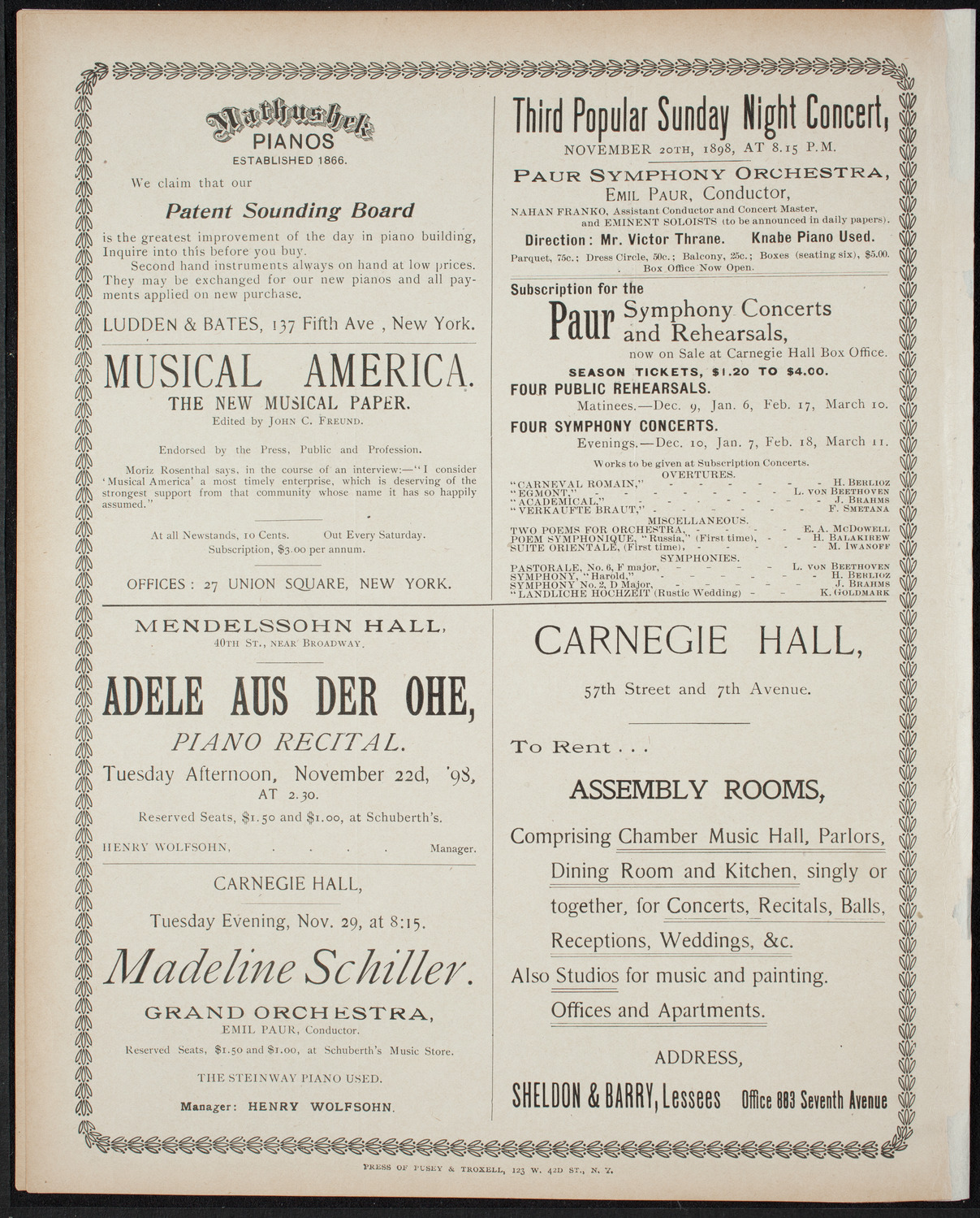 Paur Symphony Orchestra, November 19, 1898, program page 8
