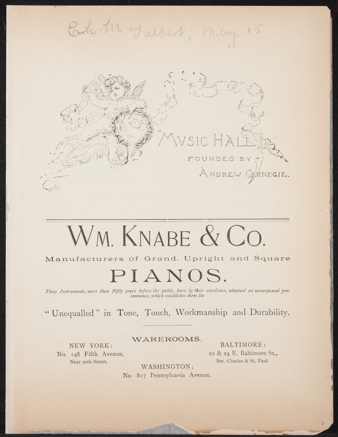 W. T. Talbert, Piano, May 16, 1892, program page 1