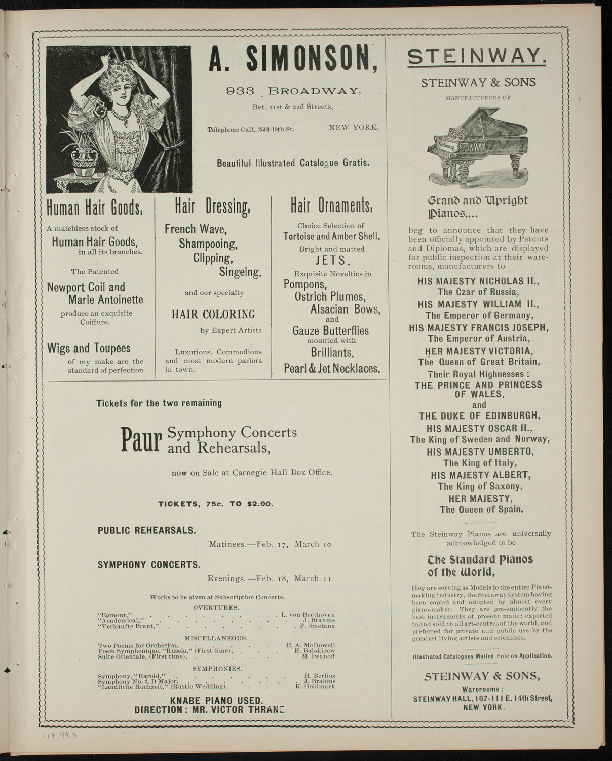 Elmendorf Lecture: The Santiago Campaign and Destruction of Cervera's Fleet (Benefit: Union Settlement), January 17, 1899, program page 3