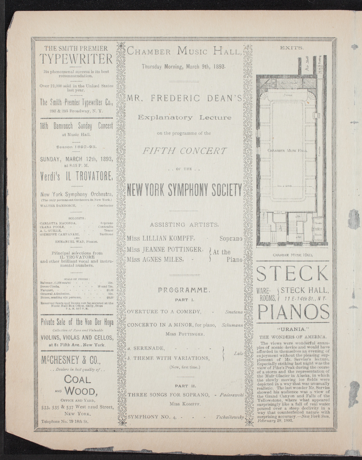 Frederic Dean Explanatory Lecture, March 9, 1893, program page 2