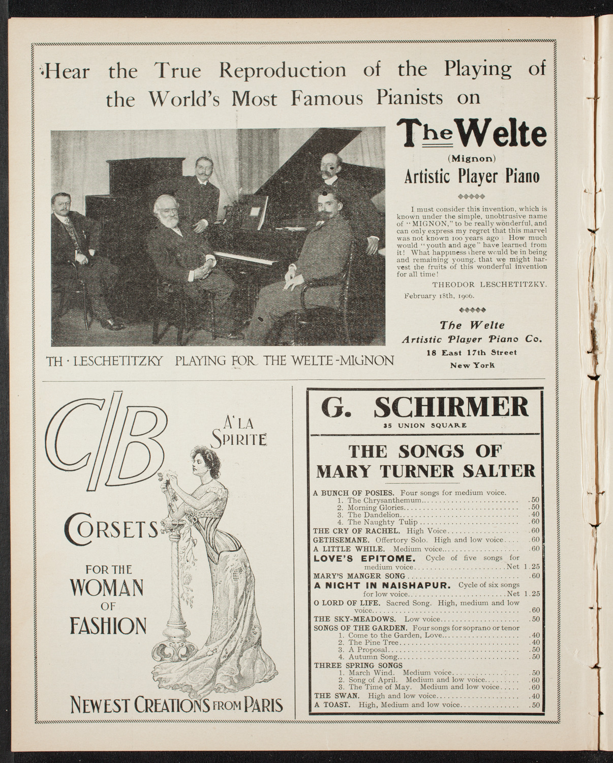 Marcella Sembrich, Soprano, November 20, 1906, program page 8