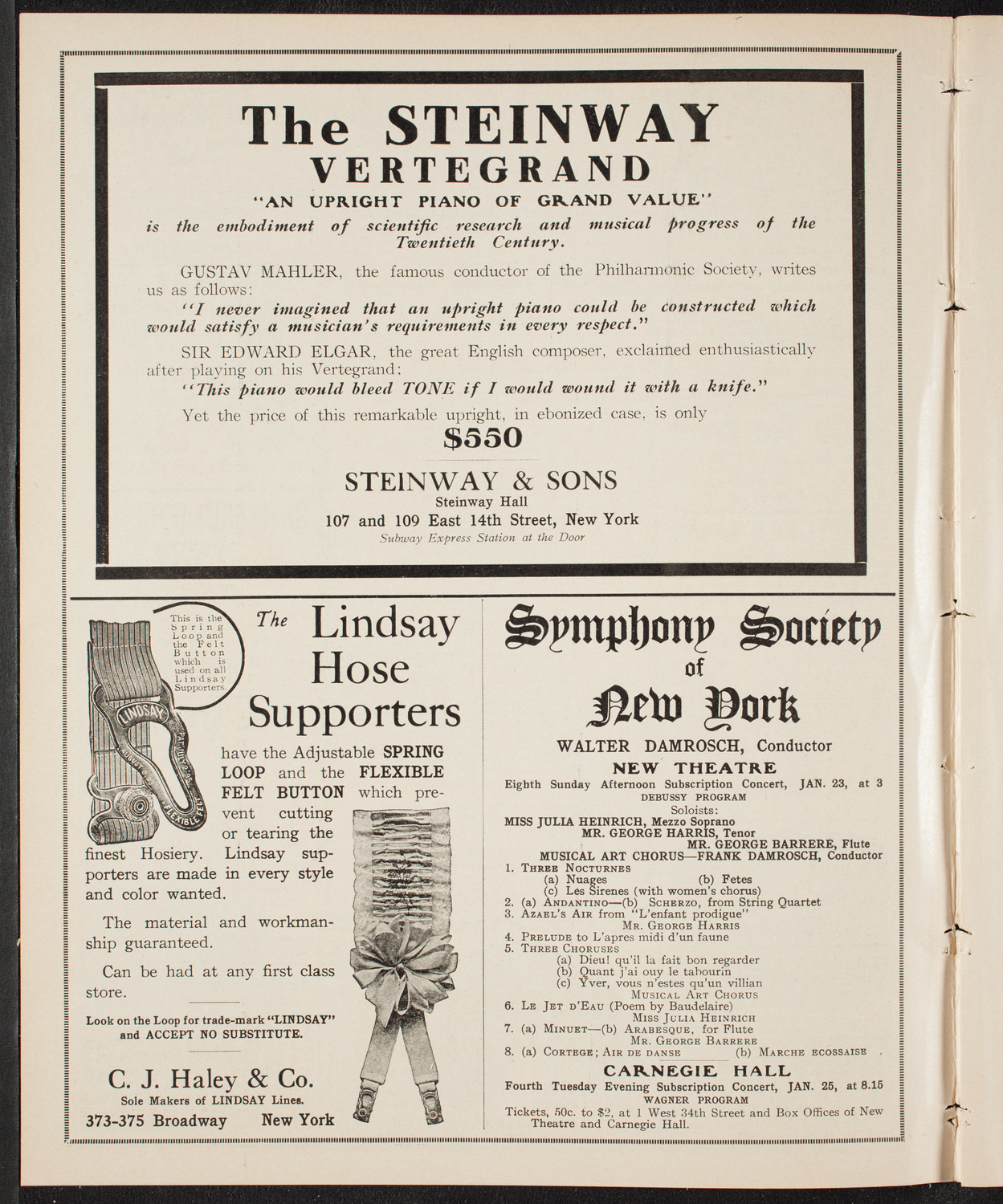 New York Philharmonic, January 20, 1910, program page 4