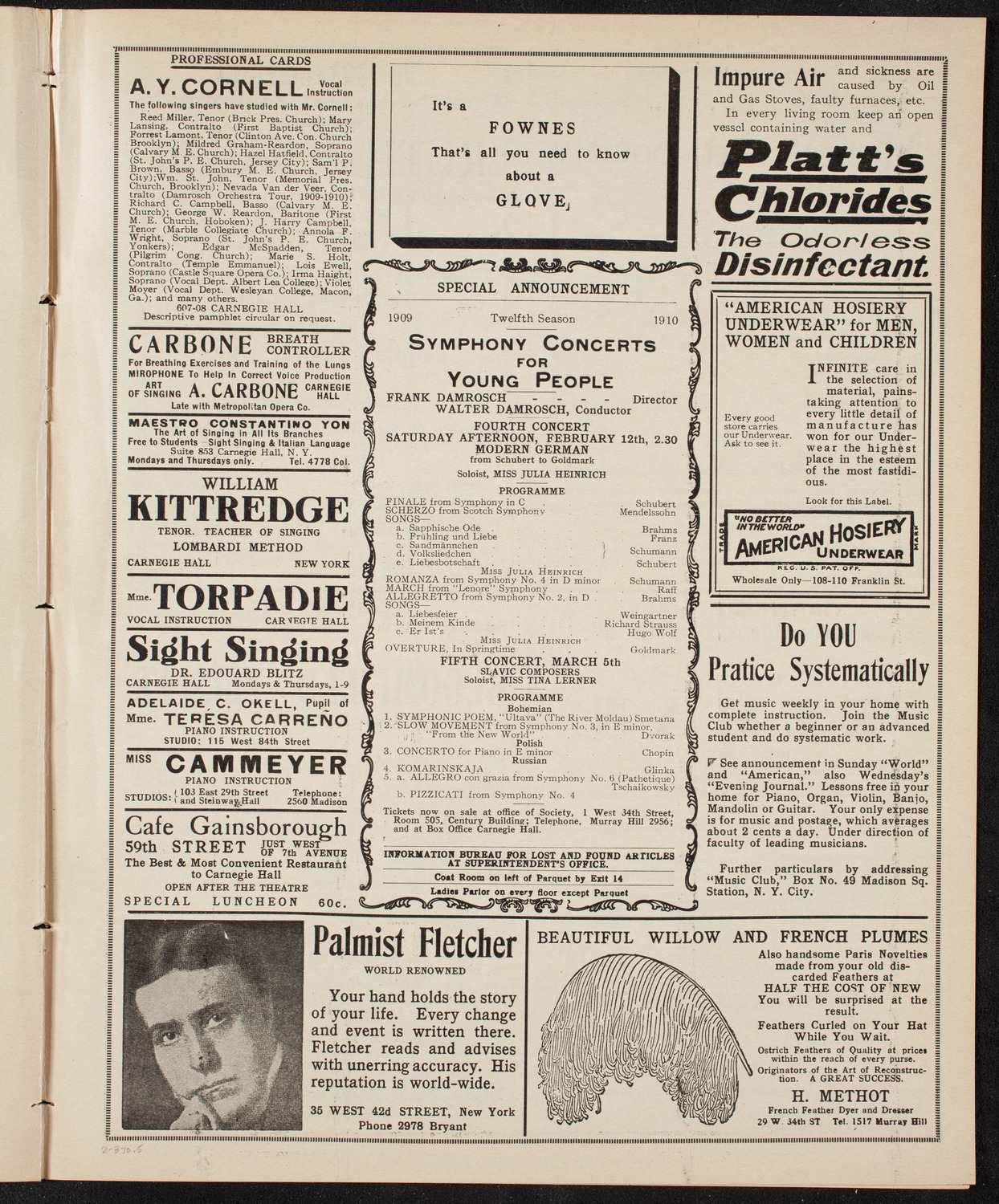 New York Philharmonic, February 3, 1910, program page 9
