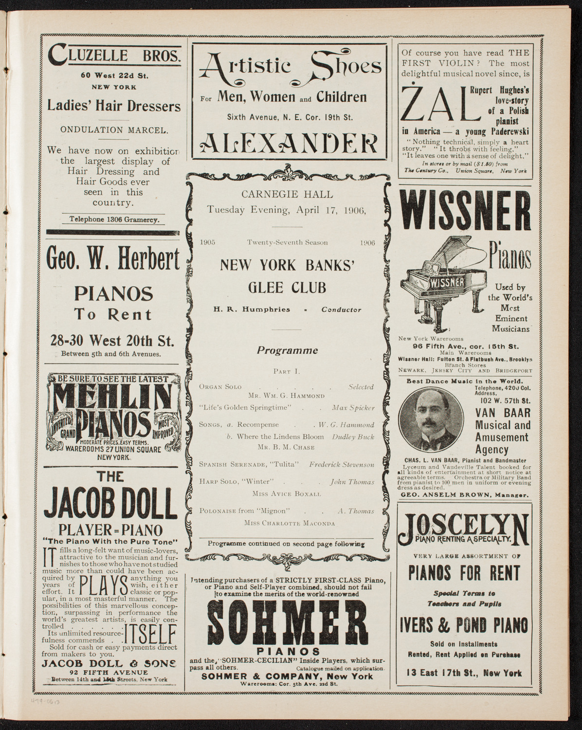 New York Banks' Glee Club, April 17, 1906, program page 5