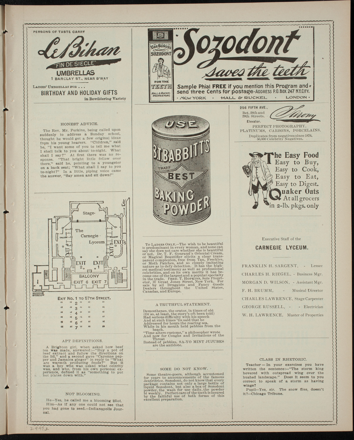 Comparative Literature Society Saturday Morning Conference, February 4, 1899, program page 3